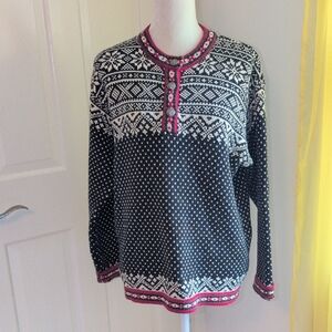 Nordic Pattern Sweater with Pink Accents